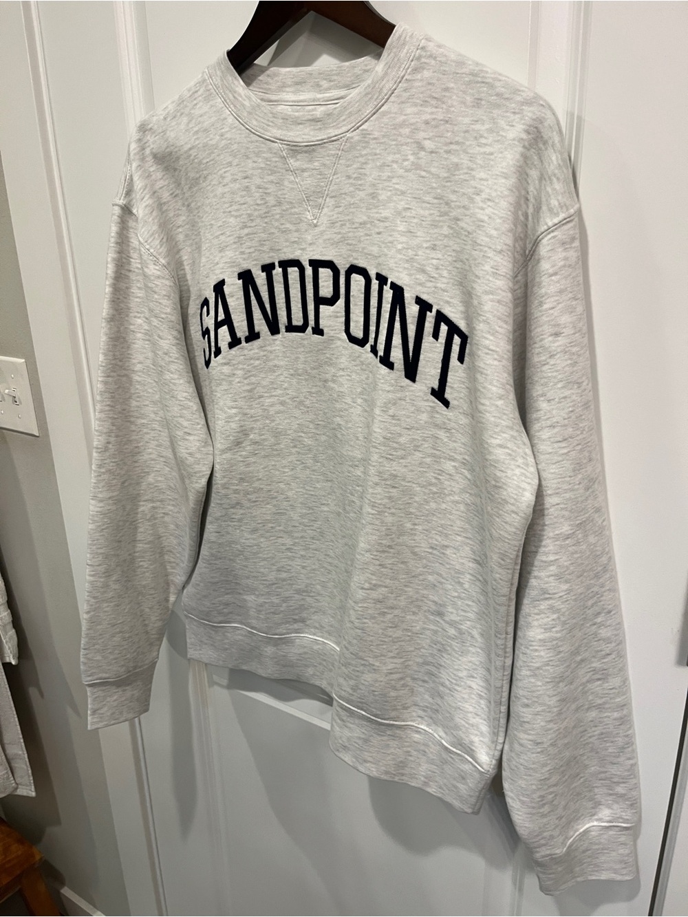 Sandpoint Idaho NEW Sweatshirt Medium Grey w/ Navy Embroidery Embroidered Hoodie